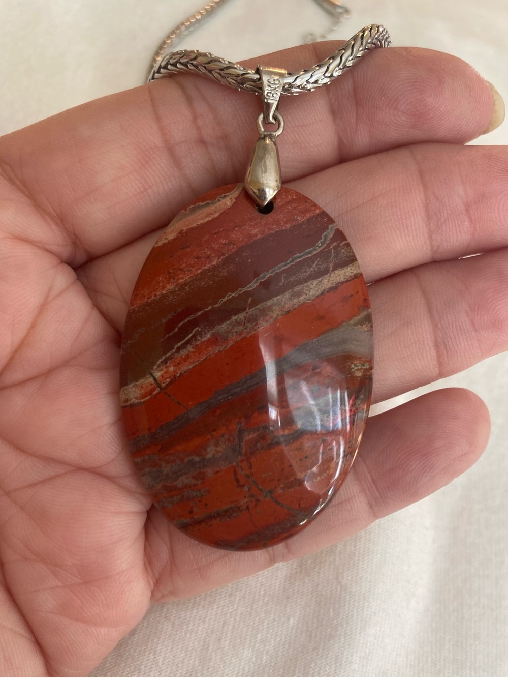 Reddish Brown Agate Natural Stone Pendant Necklace Marked 18KG